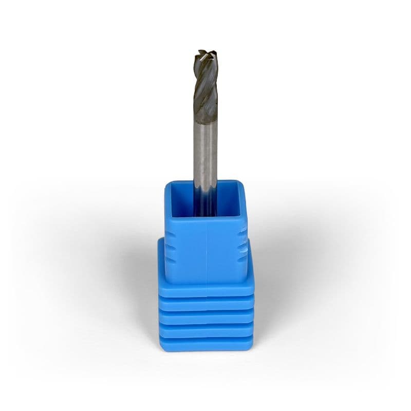 1/8" Carbide End Mill, 4 flutes, Bull Nose - R0.015", 0.25" LOC, AlCrN Coated