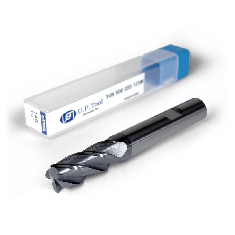 1/2" Carbide End Mill, 4 flutes, Bull Nose - R0.03", 1.25" LOC, AlCrN Coated, Weldon Shank