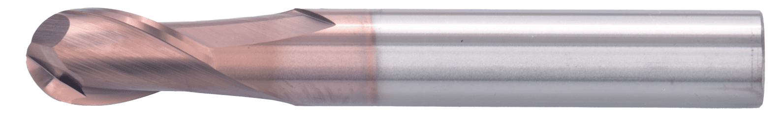 10 mm Carbide End Mill, 2 Flutes, Ball Nose, Standard length, For P, H materials, TiSiAlCrN coated, Helix angle 30 degree, LOC 18 mm
