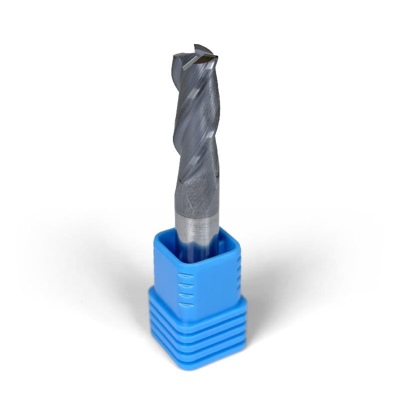 3/8" Carbide End Mill, 3 flutes, Bull Nose - R0.015", 1.0" LOC, AlCrN Coated
