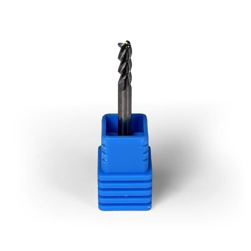 1/8" Carbide End Mill, 3 flutes, Bull Nose - R0.015", 0.375" LOC, Uncoated