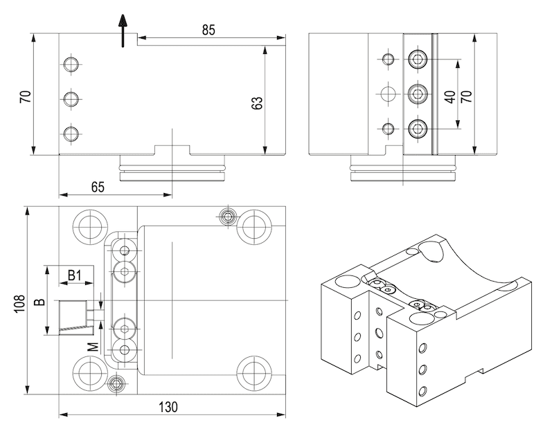 25 x 25 mm OD Turning Tool Block, BMT60 DMG, 70 mm Overall Height