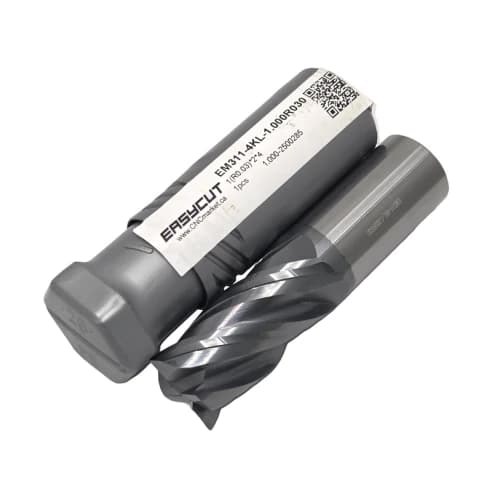 1" Carbide End Mill, 4 flutes, Bull Nose - R0.03", 2.0" LOC, AlCrN Coated