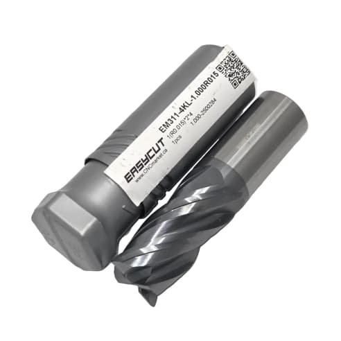 1" Carbide End Mill, 4 flutes, Bull Nose - R0.015", 2.0" LOC, AlCrN Coated