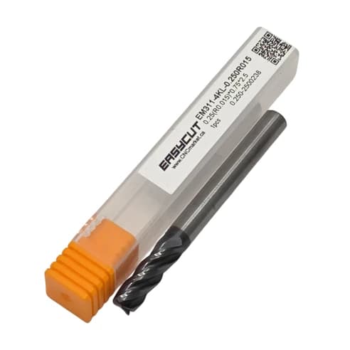1/4 Carbide End Mill, 0.015 Corner Radius, 4 Flutes, Standard length, For P, M, K materials, AlCrN coated, LOC 0.750