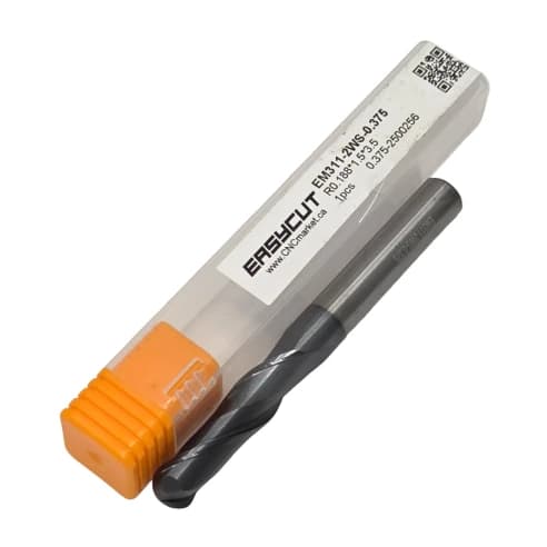3/8 Carbide End Mill, 2 Flutes, Ball Nose, Long, For P, M, K materials, AlCrN coated, LOC 1.500