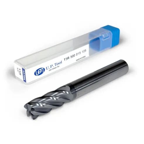 1/2" Carbide End Mill, 5 flutes, Bull Nose - R0.015", 1.25" LOC, AlCrN Coated