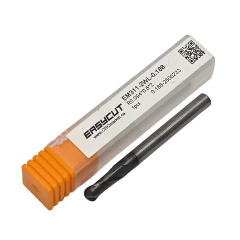 3/16 Carbide End Mill, 2 Flutes, Ball Nose, Standard length, For P, M, K materials, AlCrN coated, LOC 0.500